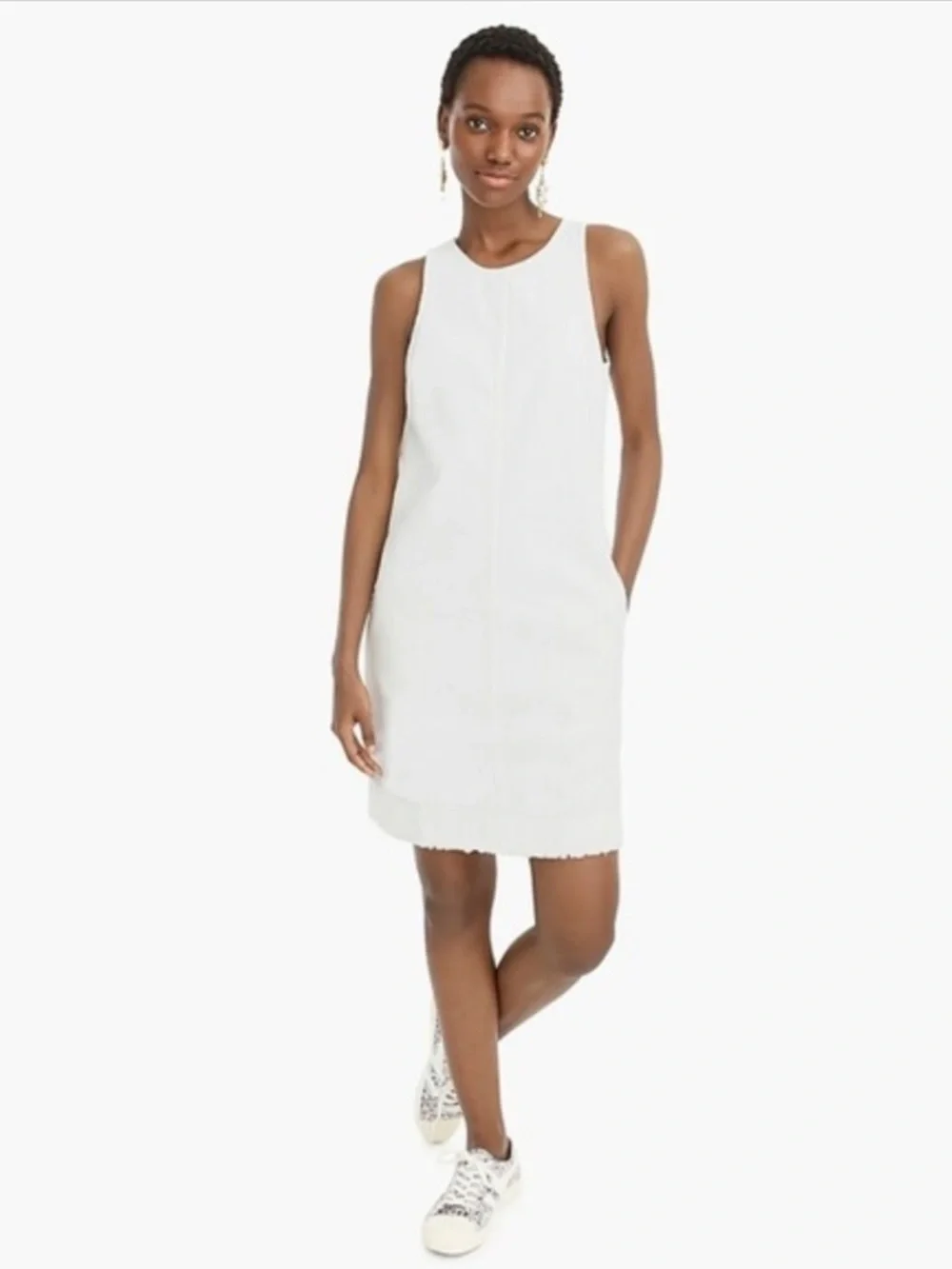 J. Crew White‎ Sleeveless Shift Mini Dress with Side Pockets
